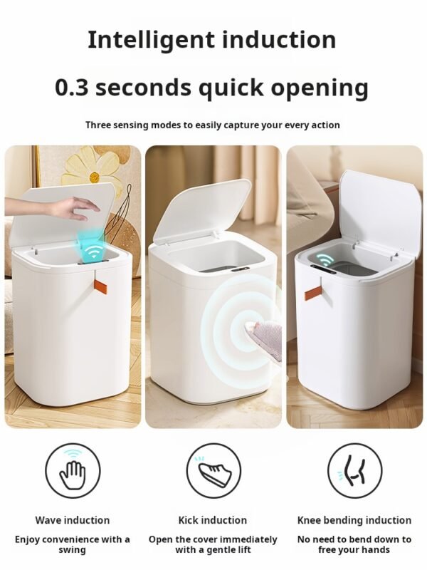 New Smart Trash Can with Lid, Sensor-Activated, for Home Living Room, Luxury Bathroom, Kitchen, and Restroom, Fully Automatic Electric - Image 2