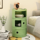 Cream-colored bedside cabinet with narrow edges, round storage cabinet, creative macaron-style small bedroom storage cabinet