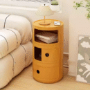 Cream-colored bedside cabinet with narrow edges, round storage cabinet, creative macaron-style small bedroom storage cabinet