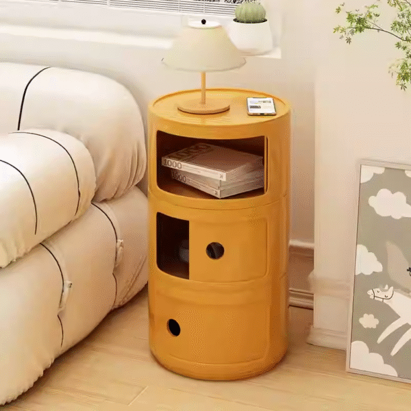 Cream-colored bedside cabinet with narrow edges, round storage cabinet, creative macaron-style small bedroom storage cabinet - Image 2