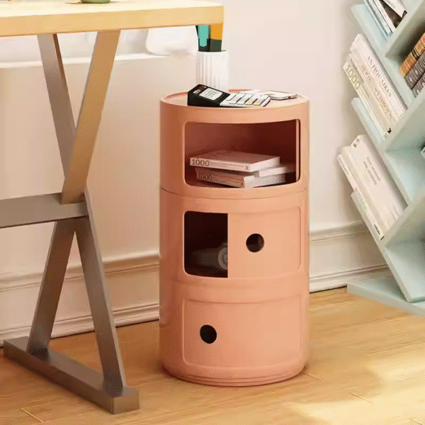 Cream-colored bedside cabinet with narrow edges, round storage cabinet, creative macaron-style small bedroom storage cabinet - Image 3