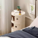 Cream-colored bedside cabinet with narrow edges, round storage cabinet, creative macaron-style small bedroom storage cabinet