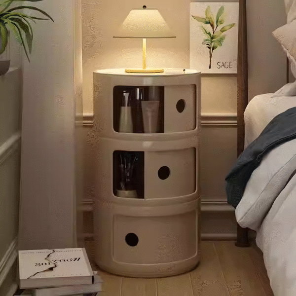 Cream-colored bedside cabinet with narrow edges, round storage cabinet, creative macaron-style small bedroom storage cabinet - Image 5