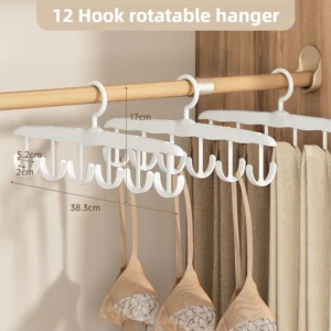 12 Hooks 360 Degree Rotatable Hanger Multi-hook Sling Hanger Multifunctional Underwear Undershirt Suspenders Storage Household